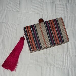 Vibrant Pink, Navy and Orange Clutch with Tassel